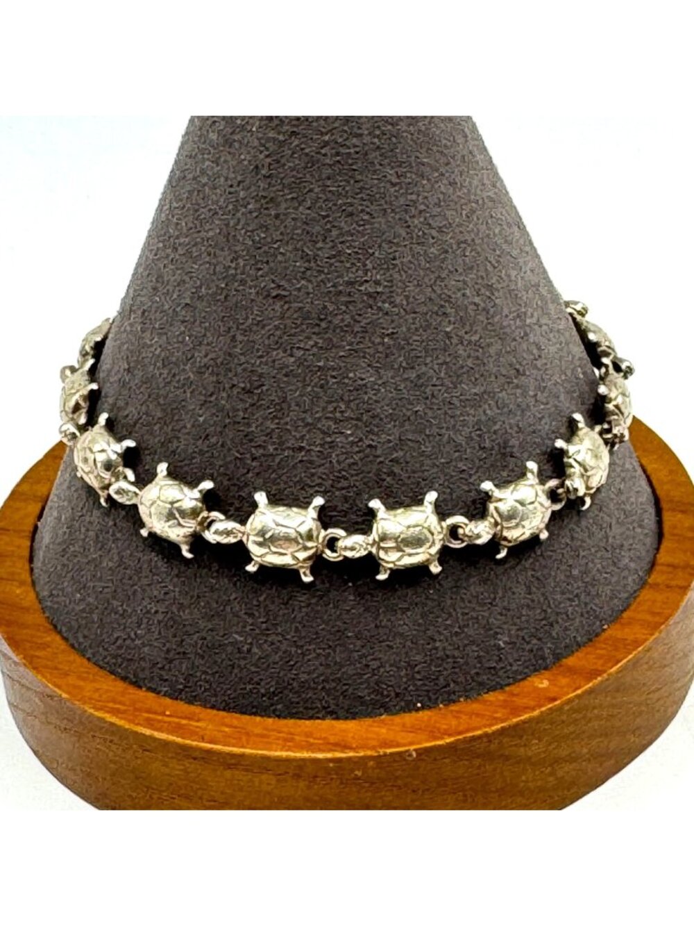 VTG Solid Sterling Silver 925 Turtle Design Chain Bracelet Size 7.25" Length
